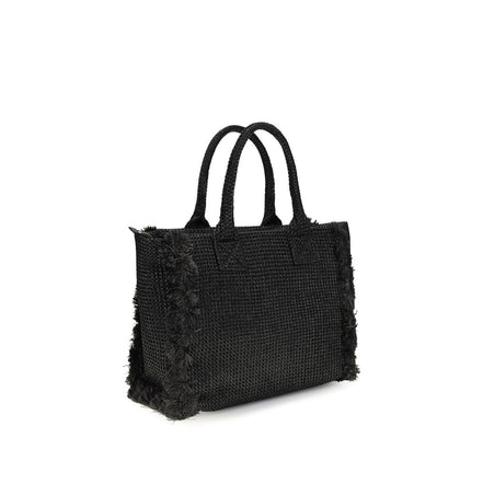 PINKO Black Beach Raffia Tote Bag