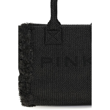 PINKO Black Beach Raffia Tote Bag