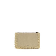 PINKO Beige Flat Handle Raffia Clutch