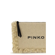 PINKO Beige Flat Handle Raffia Clutch