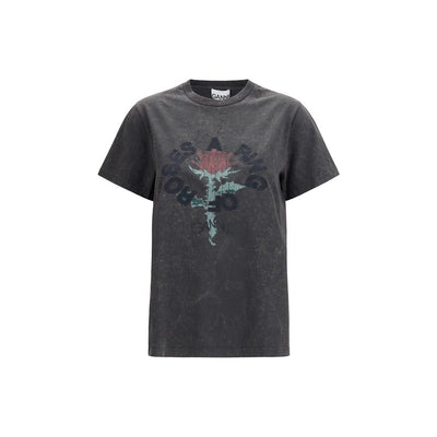 Ganni Gray Cotton T-Shirt