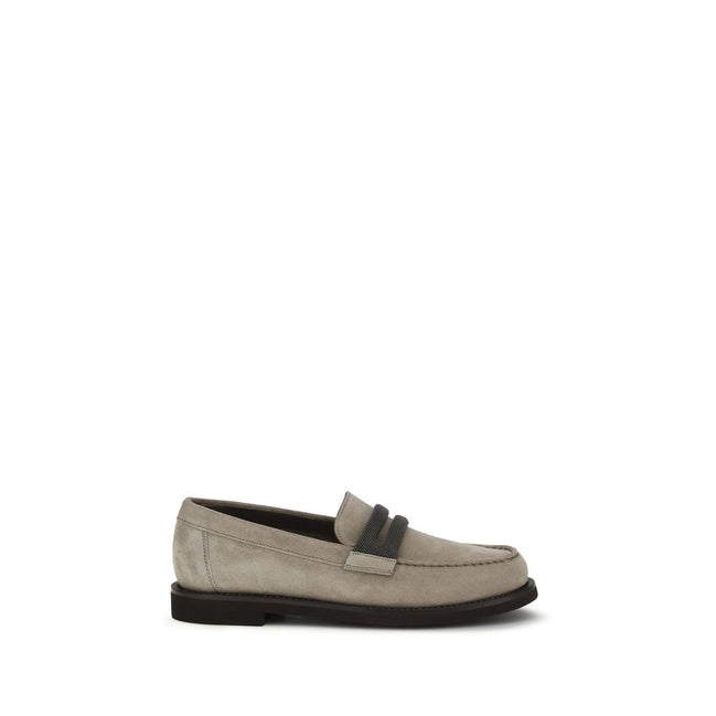 Mocassins à enfiler en cuir de veau gris Brunello Cucinelli