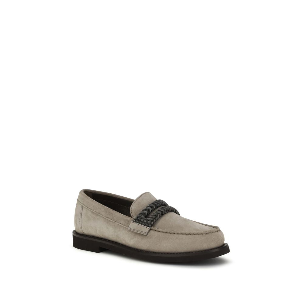 Mocassins à enfiler en cuir de veau gris Brunello Cucinelli