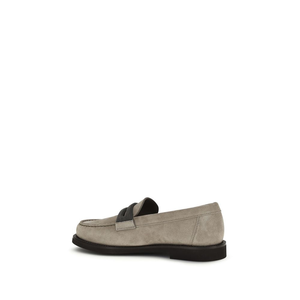 Mocassins à enfiler en cuir de veau gris Brunello Cucinelli