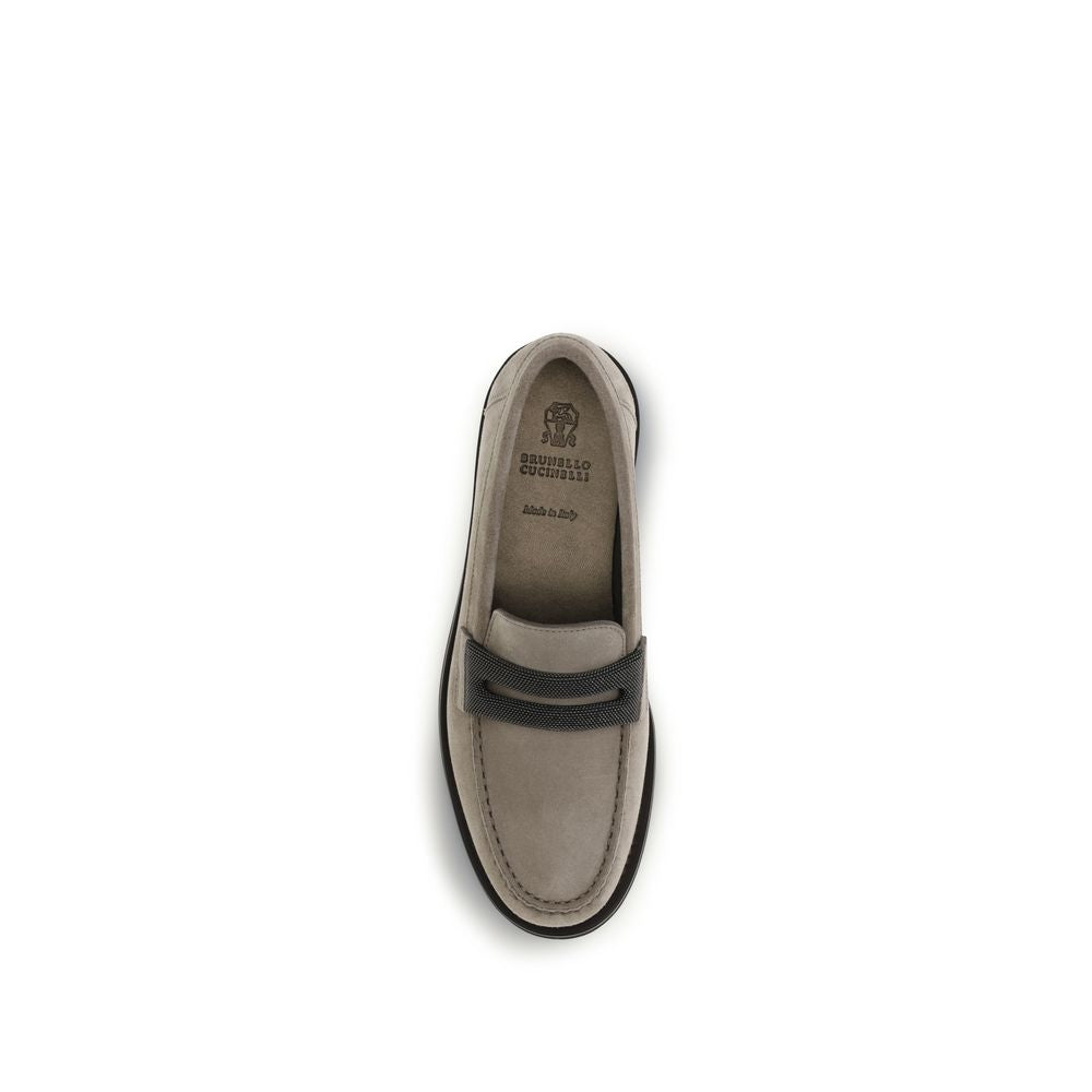 Mocassins à enfiler en cuir de veau gris Brunello Cucinelli