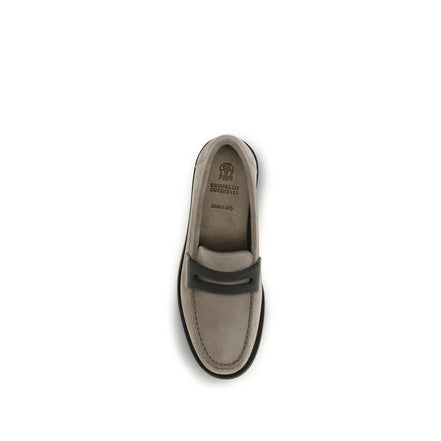 Mocassins à enfiler en cuir de veau gris Brunello Cucinelli