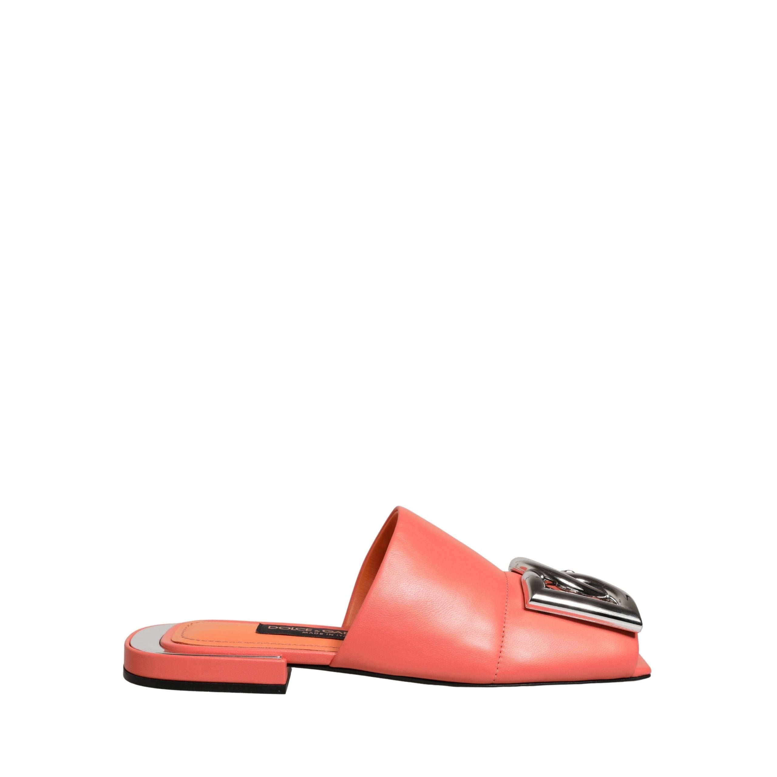 Dolce & Gabbana Orange DG Logo Leather Flat Sandals
