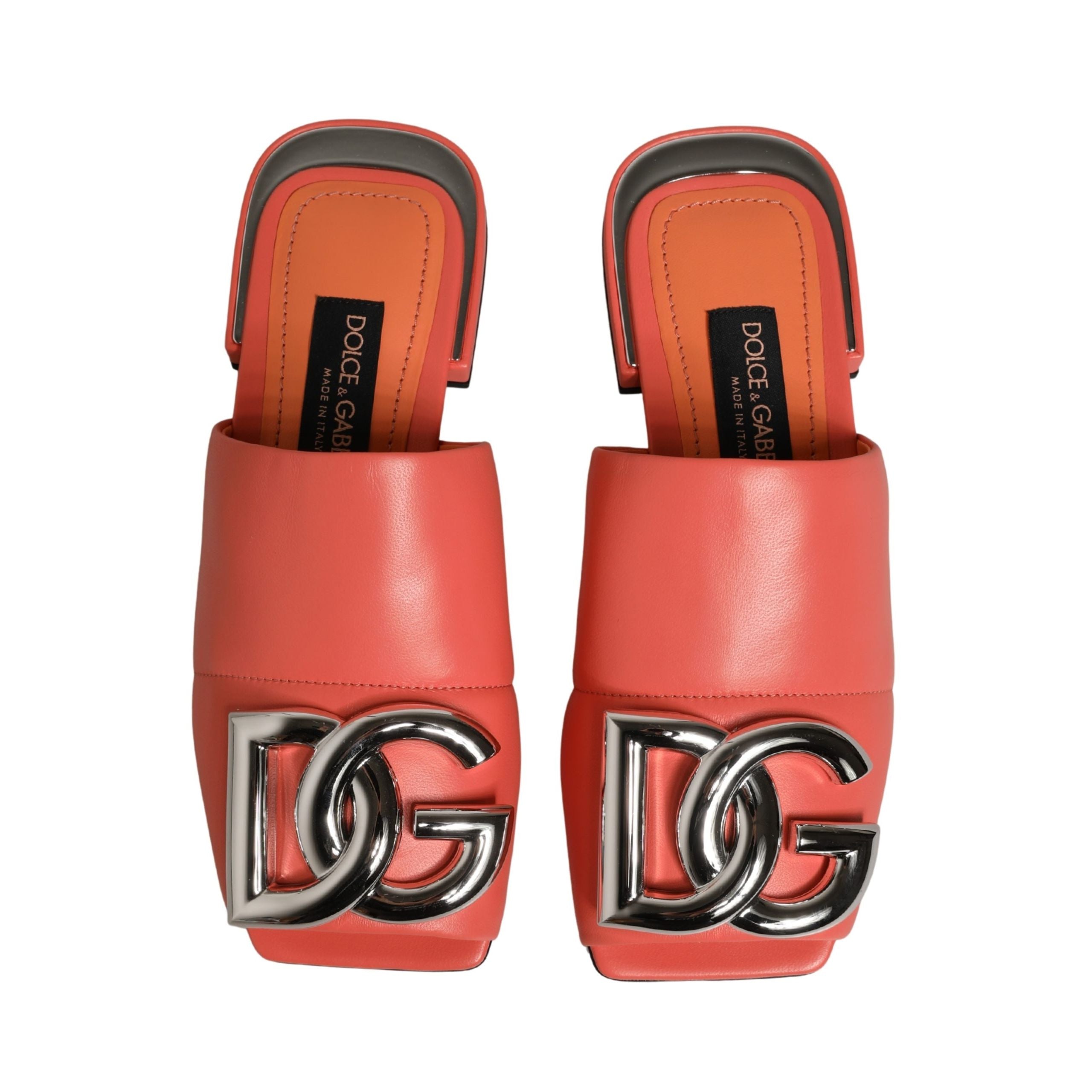 Dolce & Gabbana Orange DG Logo Leather Flat Sandals