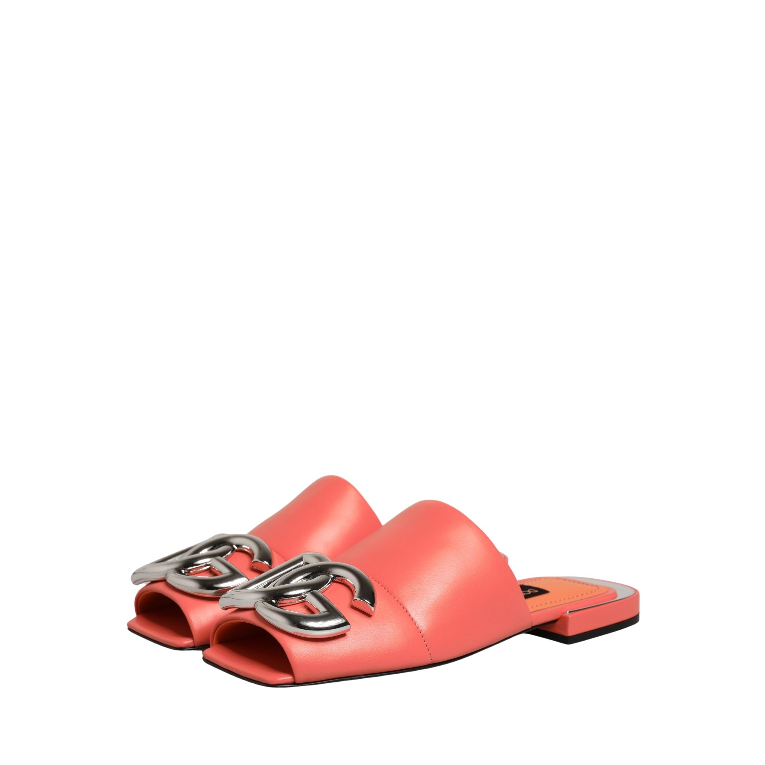 Dolce & Gabbana Orange DG Logo Leather Flat Sandals
