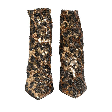Chaussures bottines Dolce & Gabbana léopard doré à paillettes