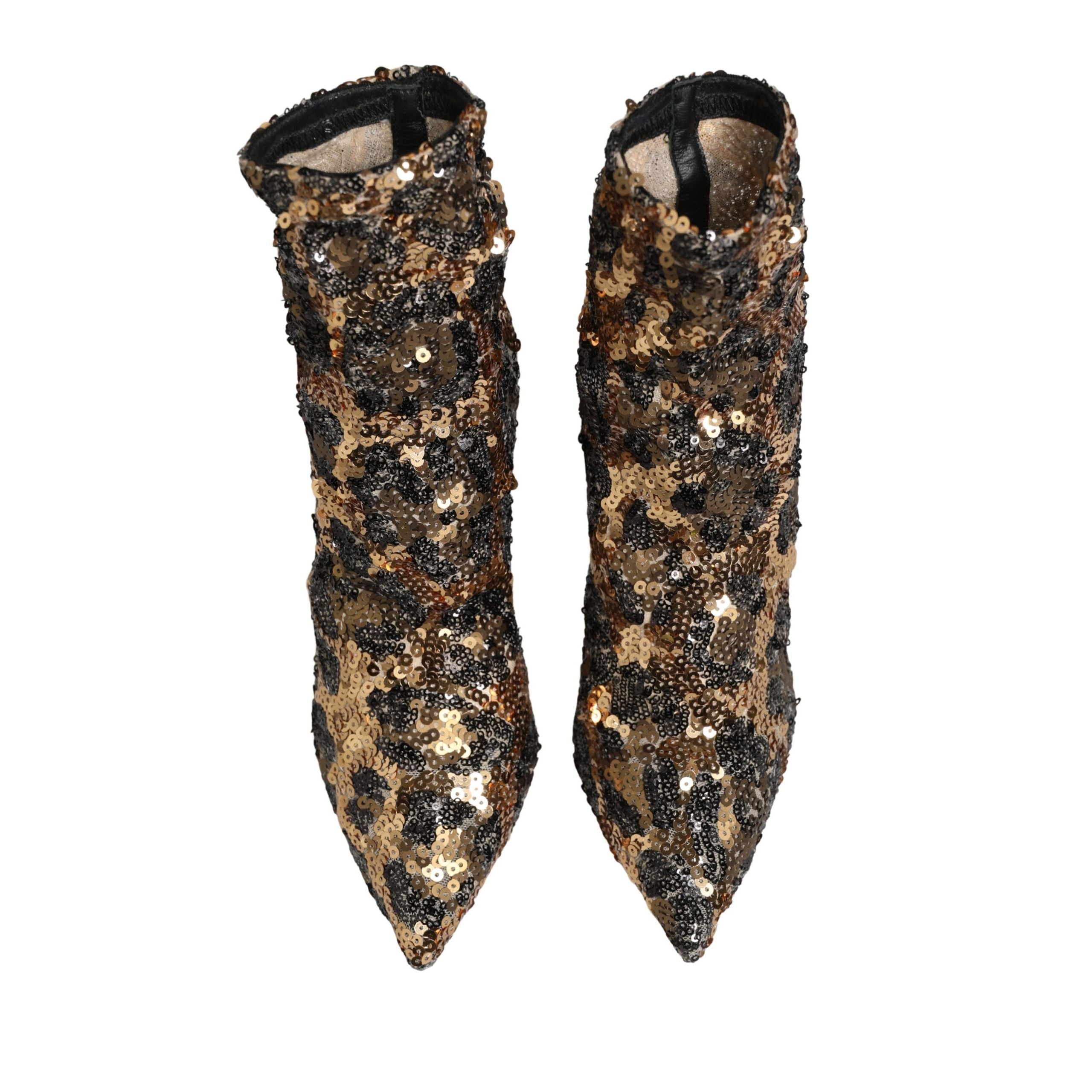 Chaussures bottines Dolce & Gabbana léopard doré à paillettes