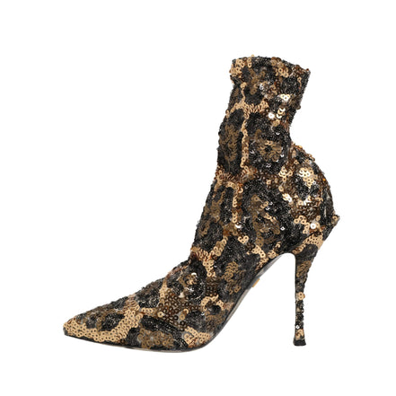 Chaussures bottines Dolce & Gabbana léopard doré à paillettes