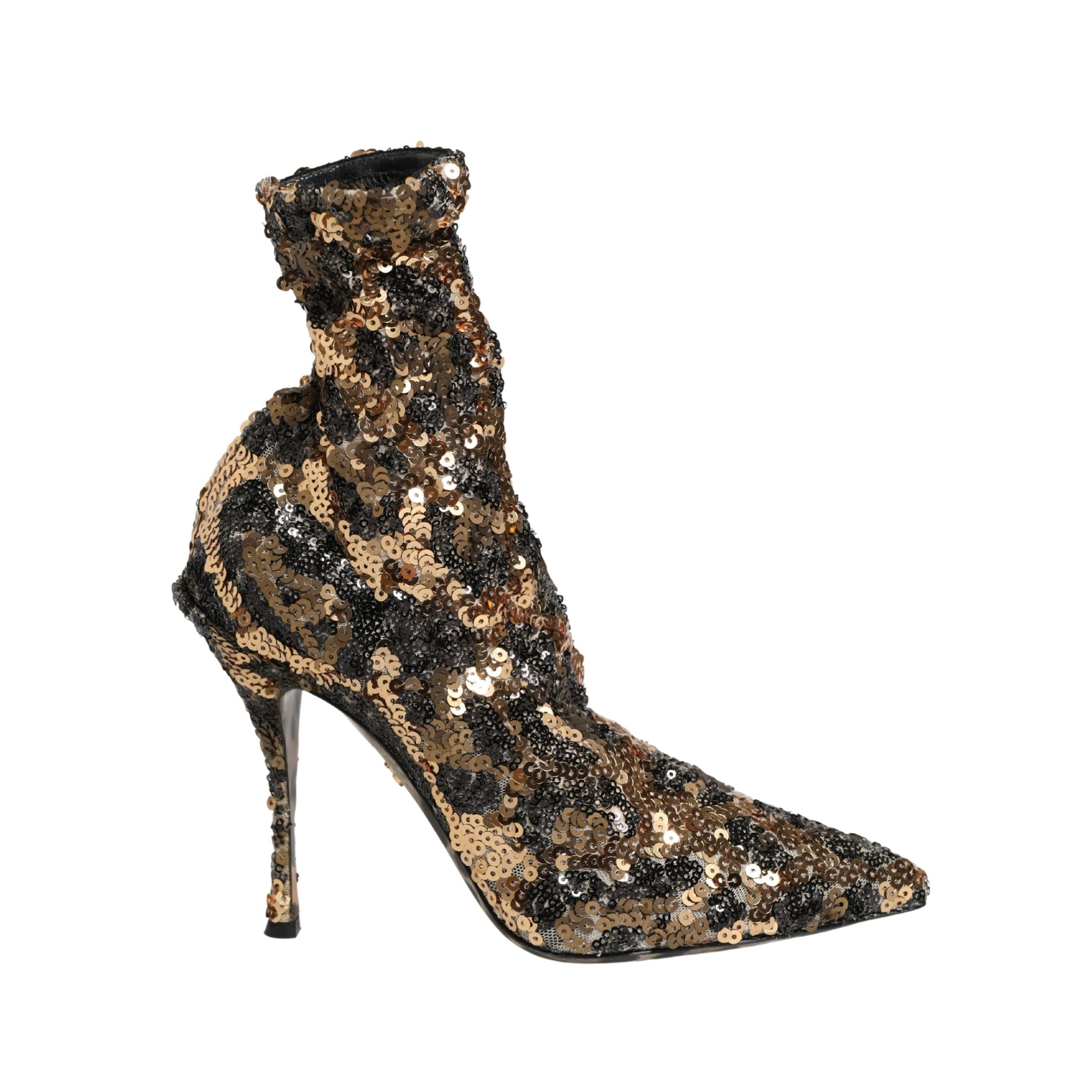Chaussures bottines Dolce & Gabbana léopard doré à paillettes