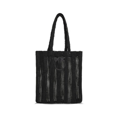 PINKO Black Easy Tote Raffia Bag