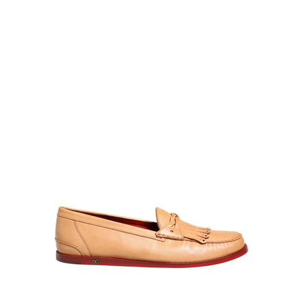 Chaussures Mocassins Homme en Cuir Beige à Pompom Dolce & Gabbana