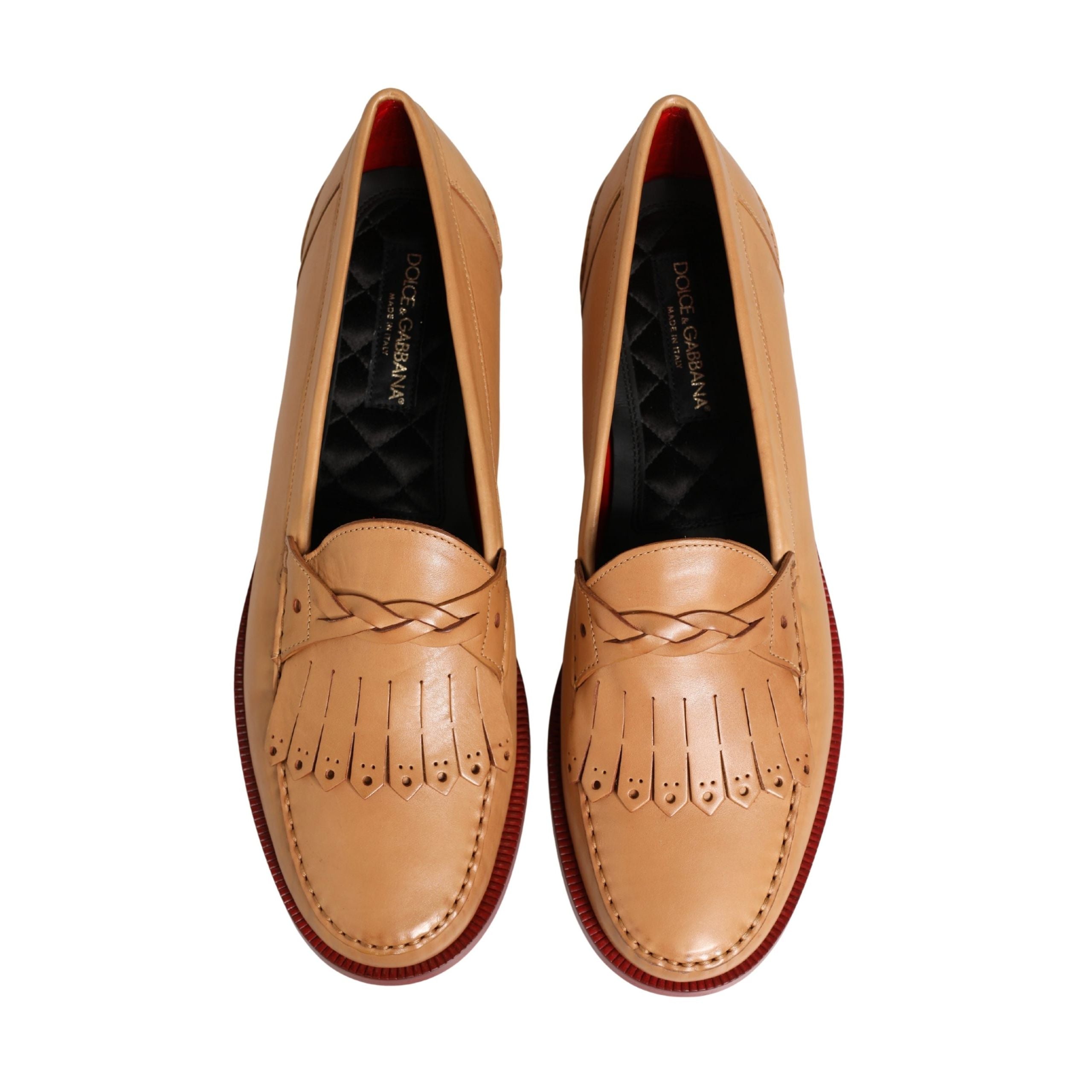 Dolce & Gabbana Beige Tassel Leather Men Slip On Loafers Shoes