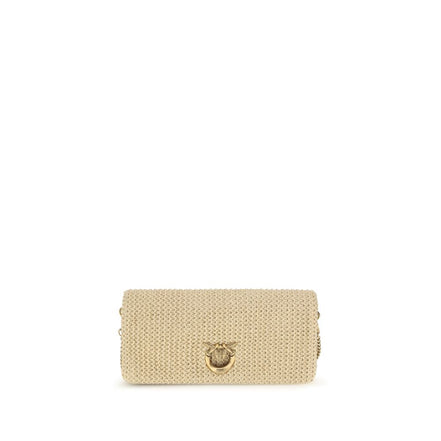PINKO Beige Love Click Raffia Shoulder Bag