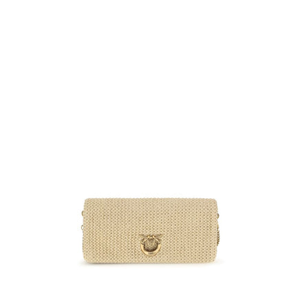 PINKO Beige Love Click Raffia Shoulder Bag