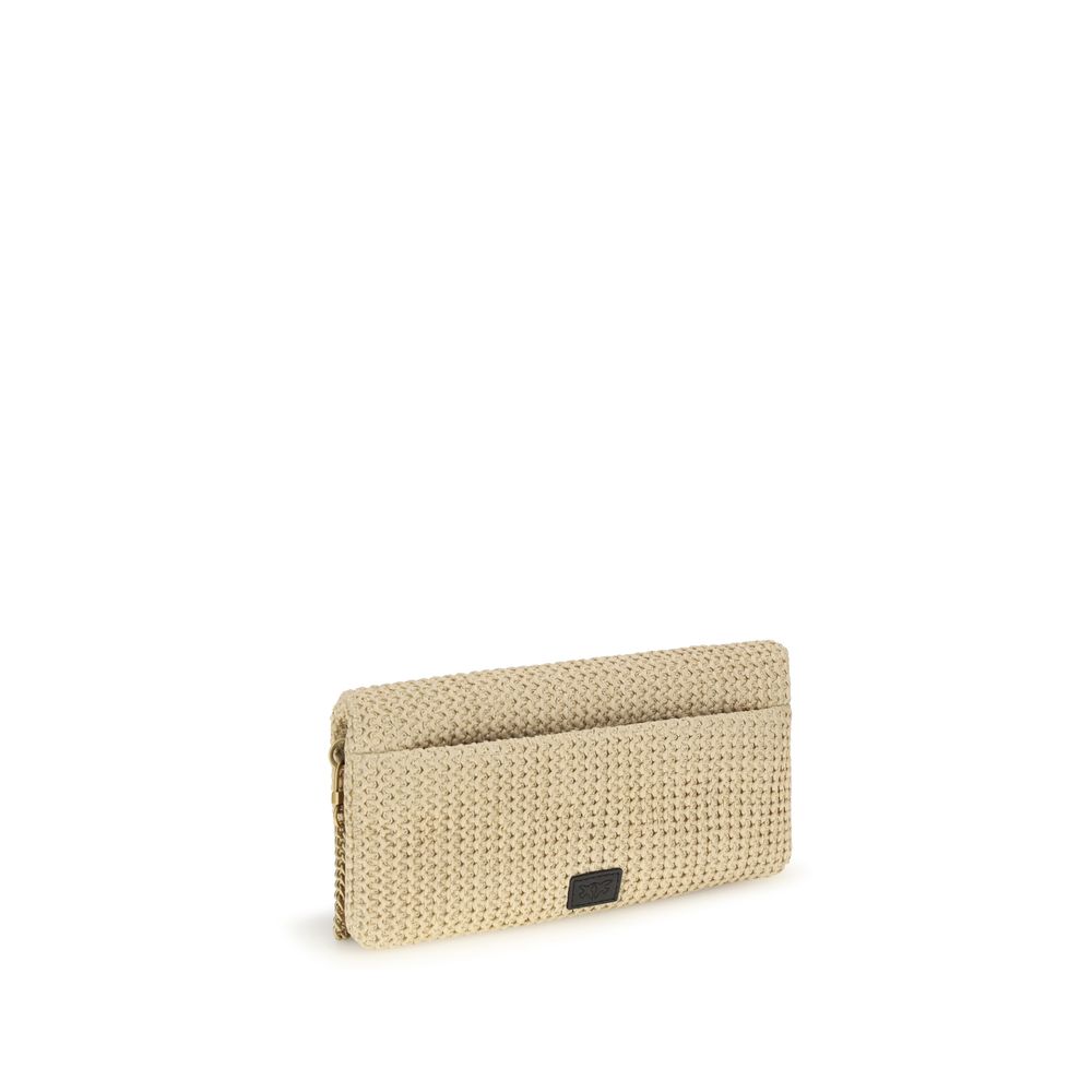 PINKO Beige Love Click Raffia Shoulder Bag