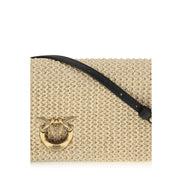PINKO Beige Love Click Raffia Shoulder Bag