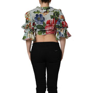Dolce & Gabbana Multicolor Floral Silk Cropped Shirt Top