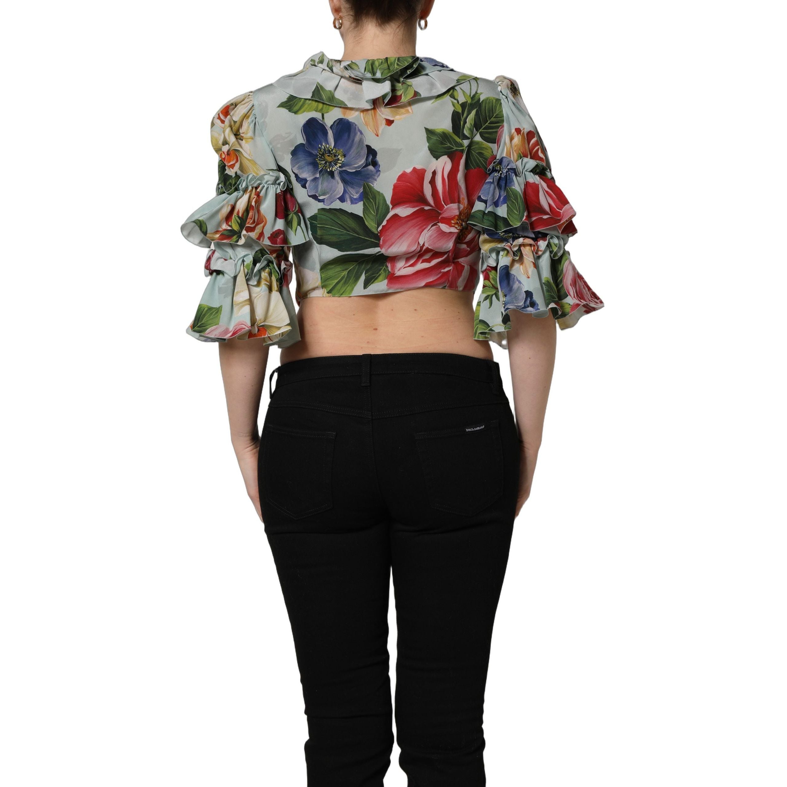 Dolce & Gabbana Multicolor Floral Silk Cropped Shirt Top