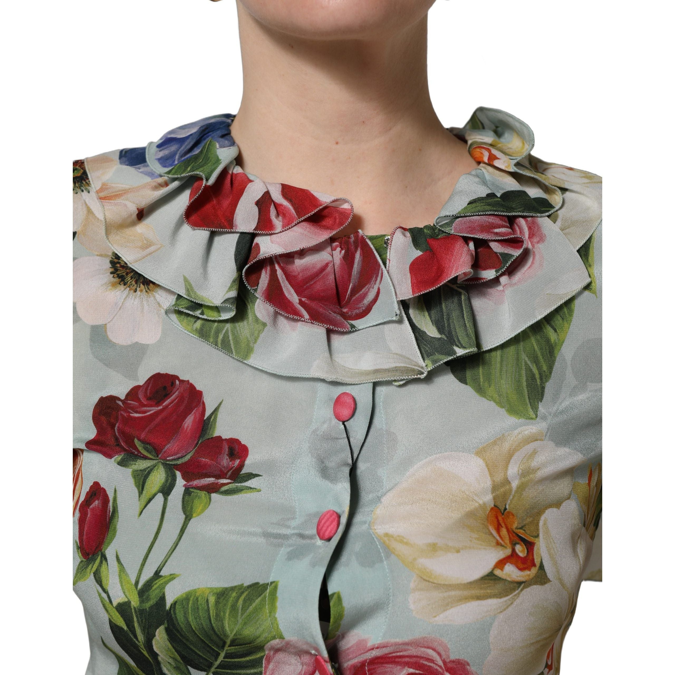 Dolce & Gabbana Multicolor Floral Silk Cropped Shirt Top