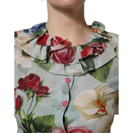 Dolce & Gabbana Multicolor Floral Silk Cropped Shirt Top