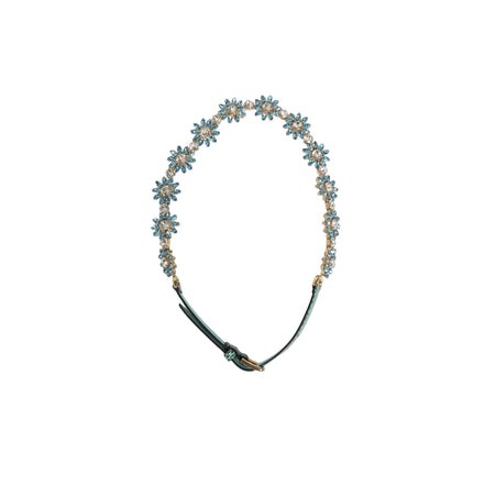 Dolce & Gabbana Green Leather Daisy Crystal Embellished Waist Belt