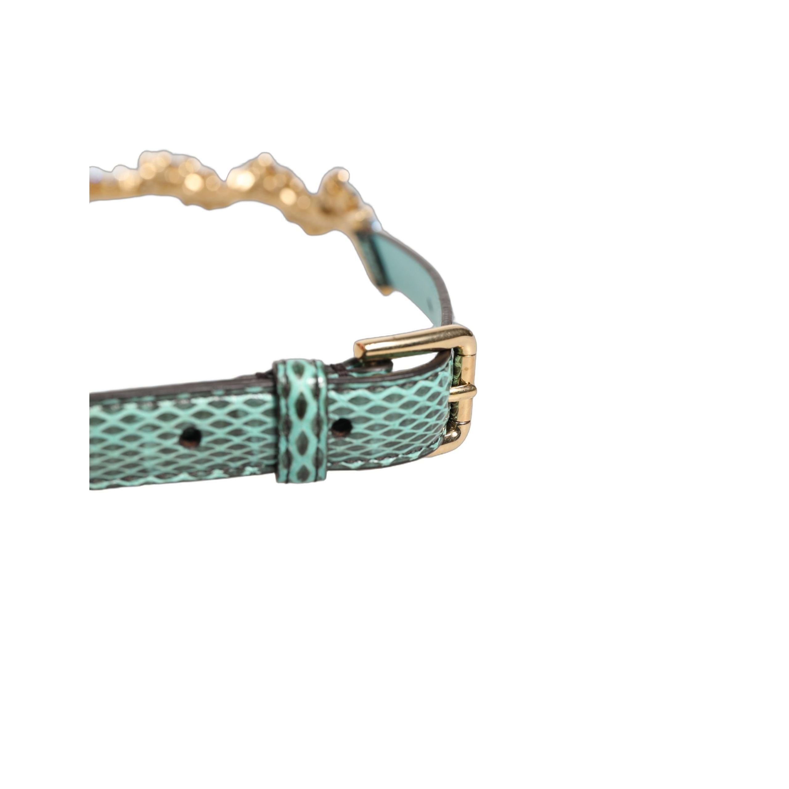 Dolce & Gabbana Green Leather Daisy Crystal Embellished Waist Belt