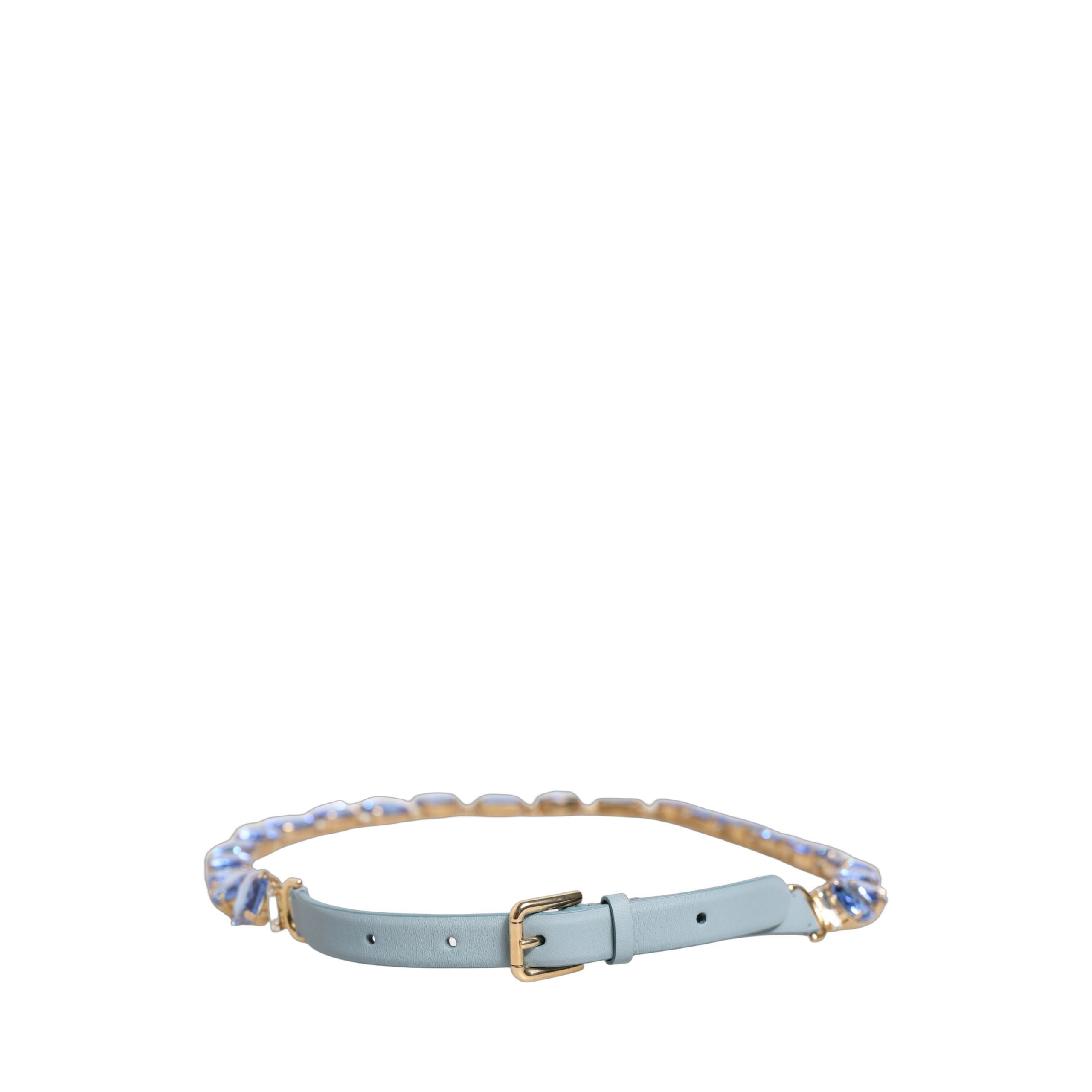 Dolce & Gabbana Blue Leather Crystal Chain Embellished Belt