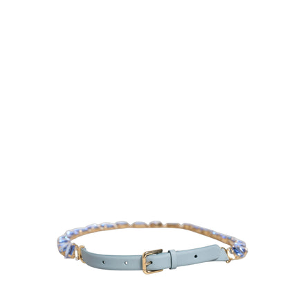 Dolce & Gabbana Blue Leather Crystal Chain Embellished Belt