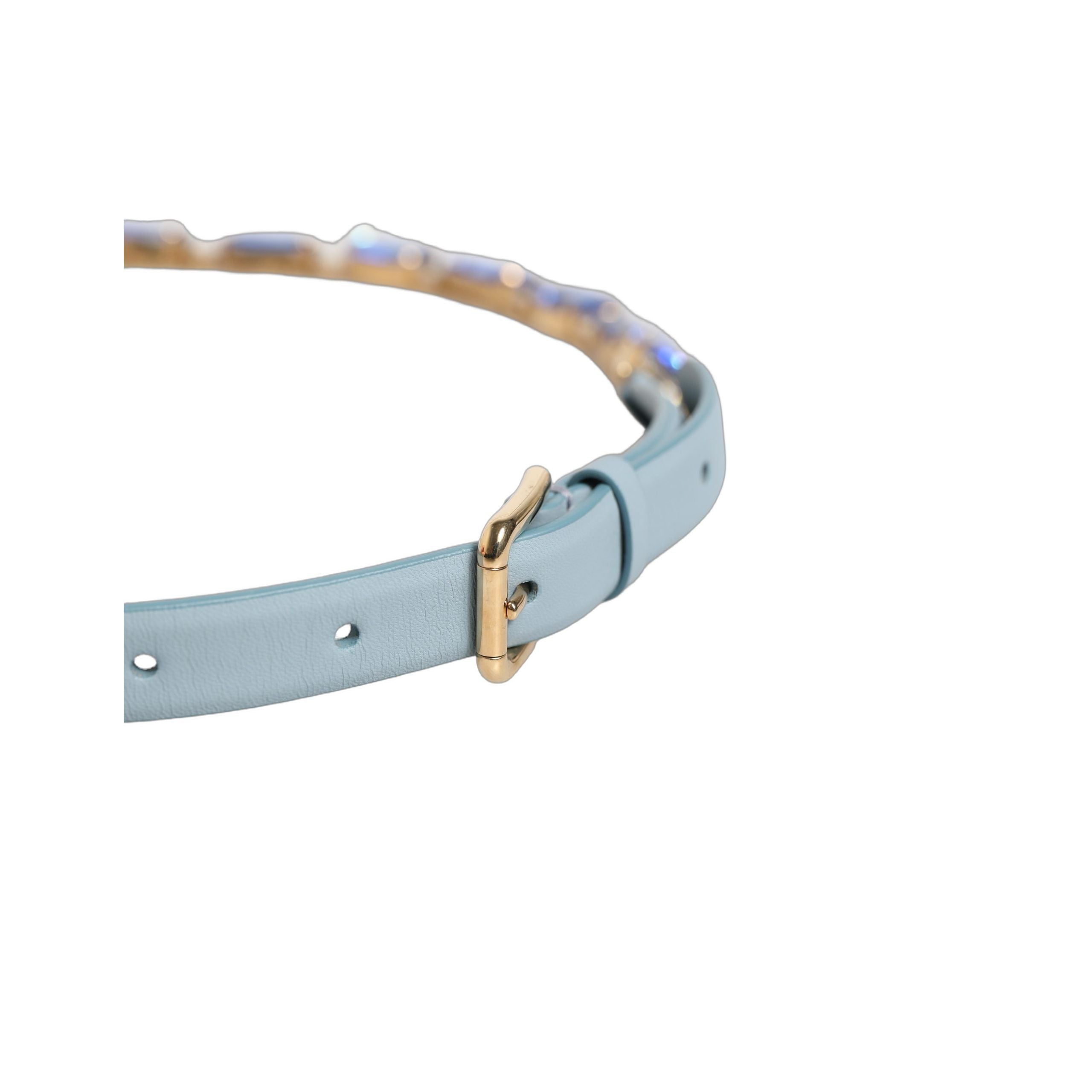 Dolce & Gabbana Blue Leather Crystal Chain Embellished Belt