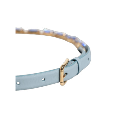 Dolce & Gabbana Blue Leather Crystal Chain Embellished Belt