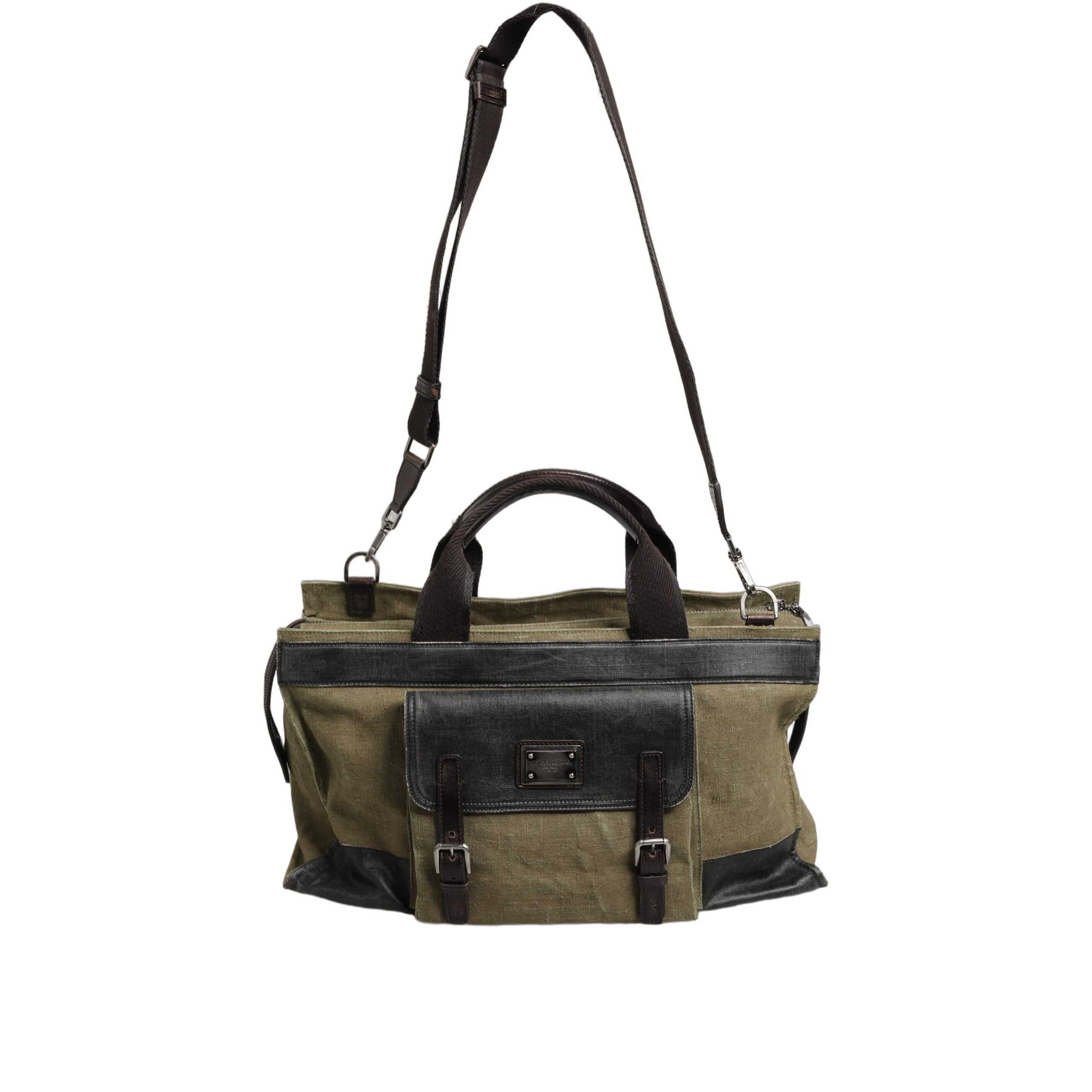 Dolce & Gabbana Military Green Two Tone Tote Duffel Shoulder Bag