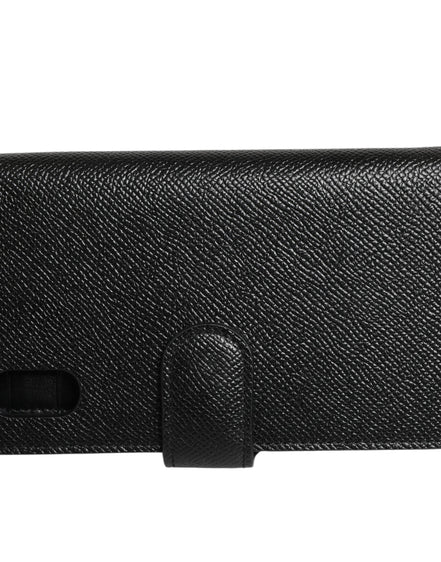 Dolce & Gabbana Black Calf Leather iPhone X-XS Flip Cover Case