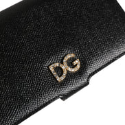 Dolce & Gabbana Black Calf Leather iPhone X-XS Flip Cover Case