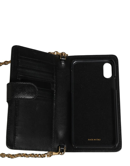 Dolce & Gabbana Black Calf Leather iPhone X-XS Flip Cover Case