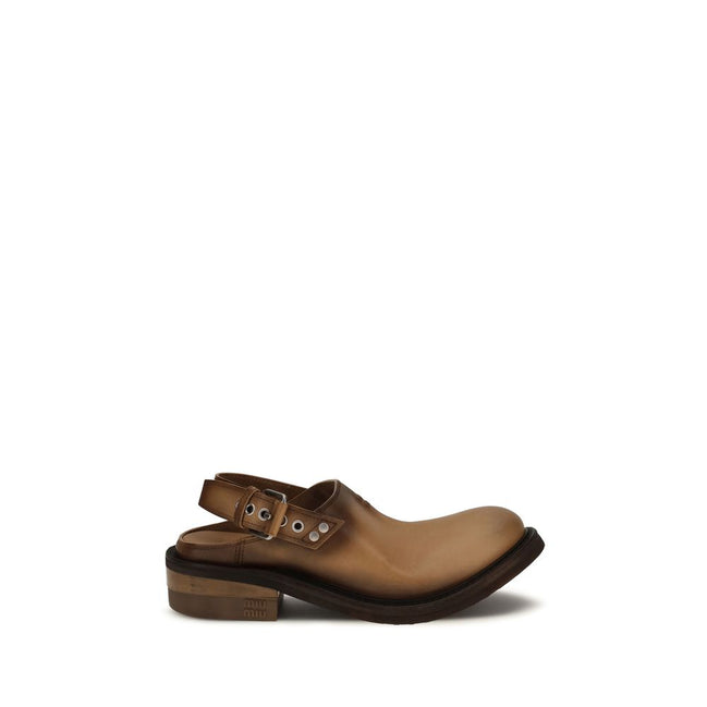 Mules Miu Miu in pelle di vitello marrone Bos Taurus