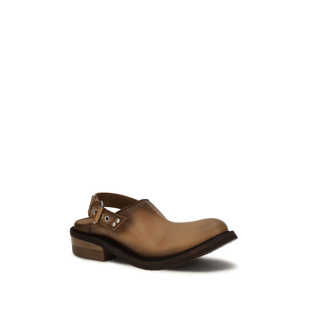 Mules Miu Miu in pelle di vitello marrone Bos Taurus