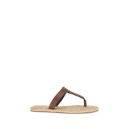 Saint Laurent Brown Calf Leather Flat Sandals