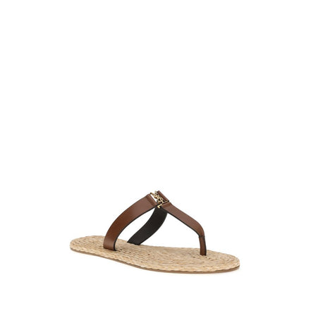 Saint Laurent Brown Calf Leather Flat Sandals