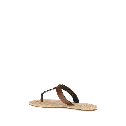 Saint Laurent Brown Calf Leather Flat Sandals