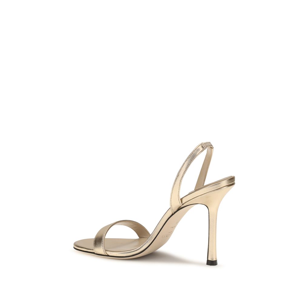 Jimmy Choo Gold Calf Leather Stiletto Heel Sandals