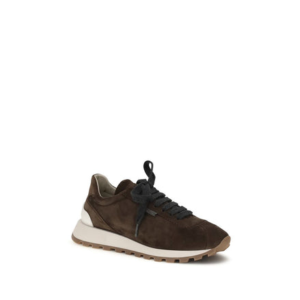 Brunello Cucinelli Brown Calf Leather Athletic Sneakers