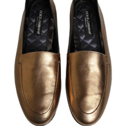 Dolce & Gabbana Gold Leather DG Logo Slip On Men Loafers Shoes