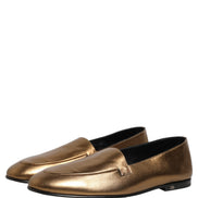 Dolce & Gabbana Gold Leather DG Logo Slip On Men Loafers Shoes