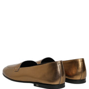 Dolce & Gabbana Gold Leather DG Logo Slip On Men Loafers Shoes