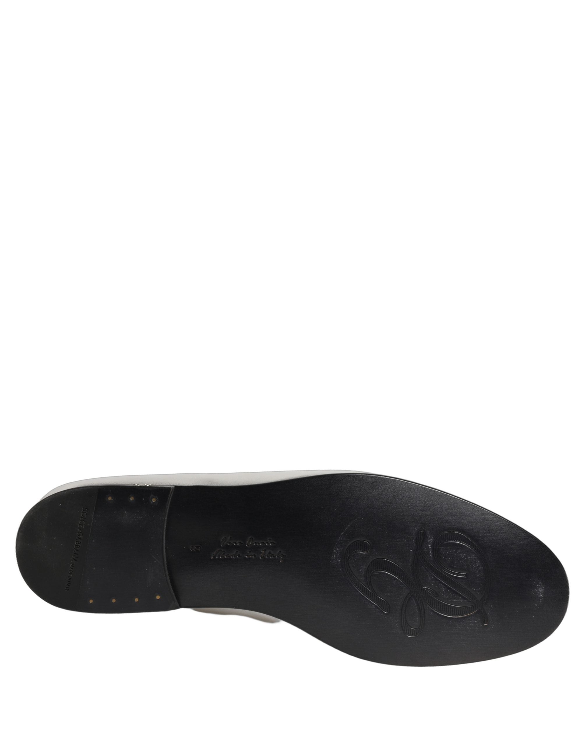 Dolce & Gabbana Silver Leather DG Logo Slip-On Loafers