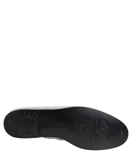 Dolce & Gabbana Silver Leather DG Logo Slip-On Loafers